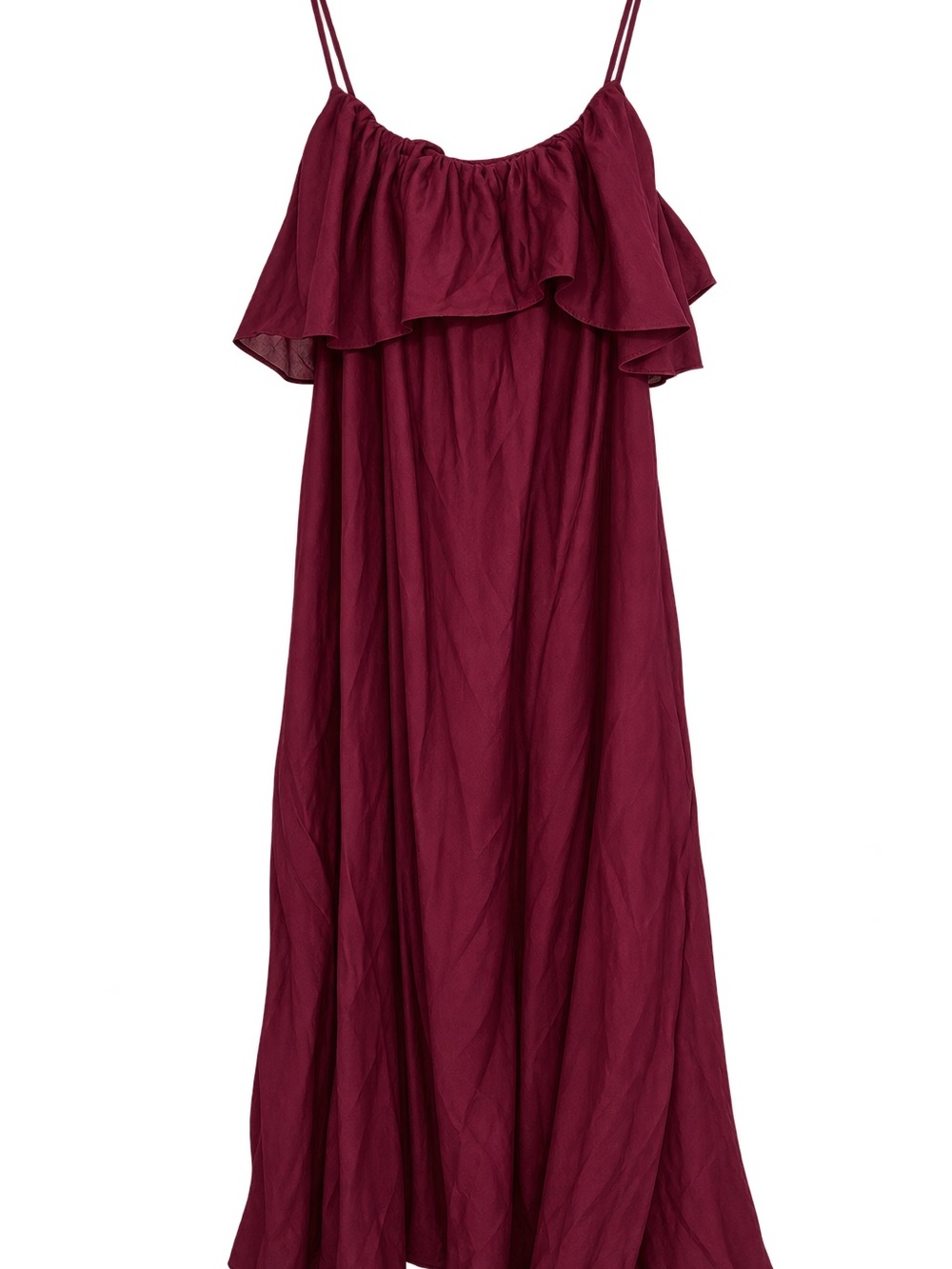 H&M Wine Ruffle-Trim Spaghetti Strap Maxi Dress